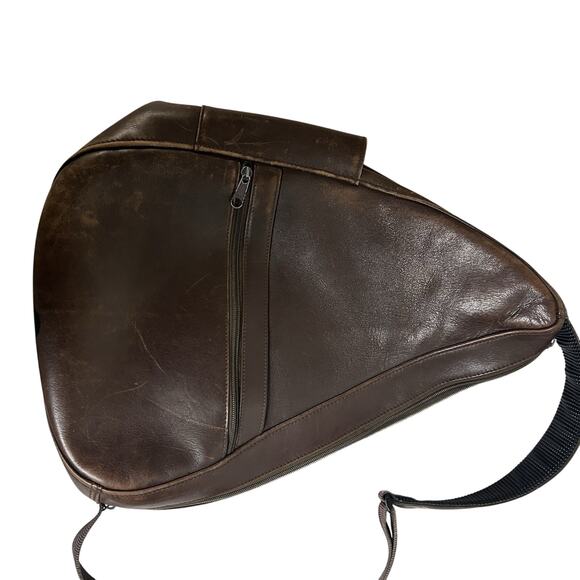 Vintage LL Bean Ameribag Leather Brown Healthy Back Crossbody Sling Bag Backpack - Picture 8 of 11